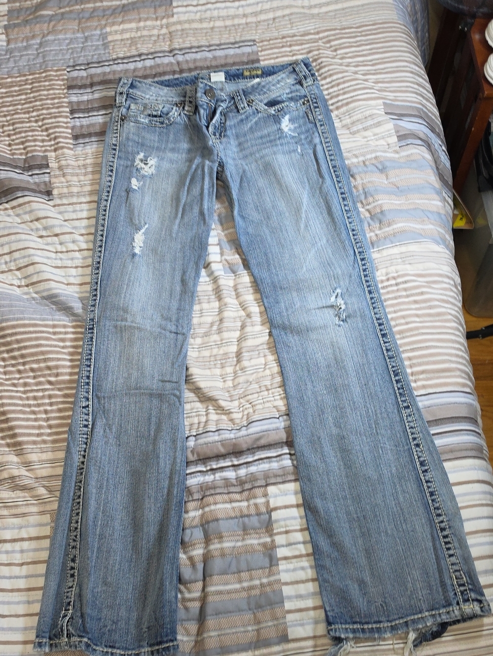 Silver Ladies Light Blue Distressed Bootcut Jeans